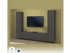 Sistema de parede Ddurmis, conjunto de sala de TV com 3 portas, móveis de sala multiuso, 100% Fabricado na Itália, 260x30h180 cm, Antracite