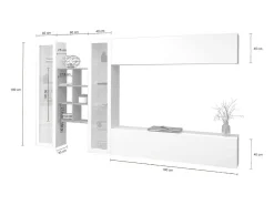 Sistema de parede Demetrio, conjunto de sala de TV com 4 portas, móveis de sala multiuso, 100% Fabricado na Itália, 280x30h180 cm, Branco brilhante e bordo