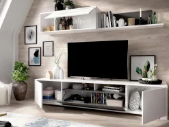 Sistema de parede Dfalcon, móvel de sala de TV, móveis de sala multiuso, 200x41h180 cm, Branco e Antracite