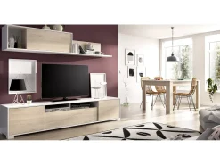 Sistema de parede Dfalcon, móvel de sala de TV, móveis de sala multiuso, 200x41h180 cm, carvalho e branco
