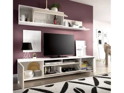 Sistema de parede Dfalcon, móvel de sala de TV, móveis de sala multiuso, 200x41h180 cm, carvalho e branco