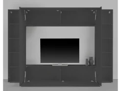 Sistema de parede Dgirm, conjunto de sala de TV com 4 portas, móveis de sala multiuso, 100% Fabricado na Itália, 260x30h180 cm, Antracite