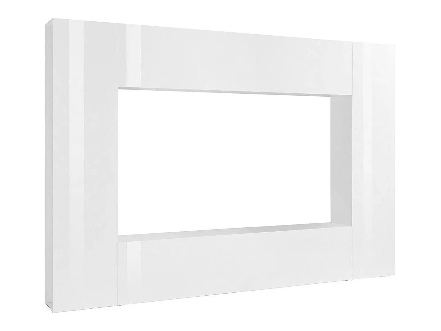Sistema de parede Dgirm, conjunto de sala de TV com 4 portas, móveis de sala multiuso, 100% fabricado na Itália, 260x30h180 cm, branco brilhante
