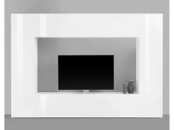 Sistema de parede Dgirm, conjunto de sala de TV com 4 portas, móveis de sala multiuso, 100% fabricado na Itália, 260x30h180 cm, branco brilhante