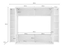 Sistema de parede Dgirm, conjunto de sala de TV com 4 portas, móveis de sala multiuso, 100% fabricado na Itália, 260x30h180 cm, branco brilhante