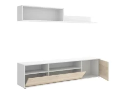 Sistema de parede Dgriffi, Composição da sala, Mobiliário multiusos para sala, Móvel TV, 180x35 h44 cm, Branco e Carvalho