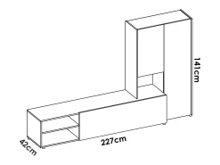 Sistema de parede Dhughe, Composição da sala, Mobiliário multiusos para sala, Móvel de TV, 227x40 h141 cm, Branco e Carvalho