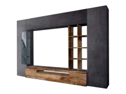 Sistema de parede Dlazzar, móvel de sala de TV, móveis de sala multiuso com luz LED, 100% Fabricado na Itália, 290x40h192 cm, Ardósia e Bordo