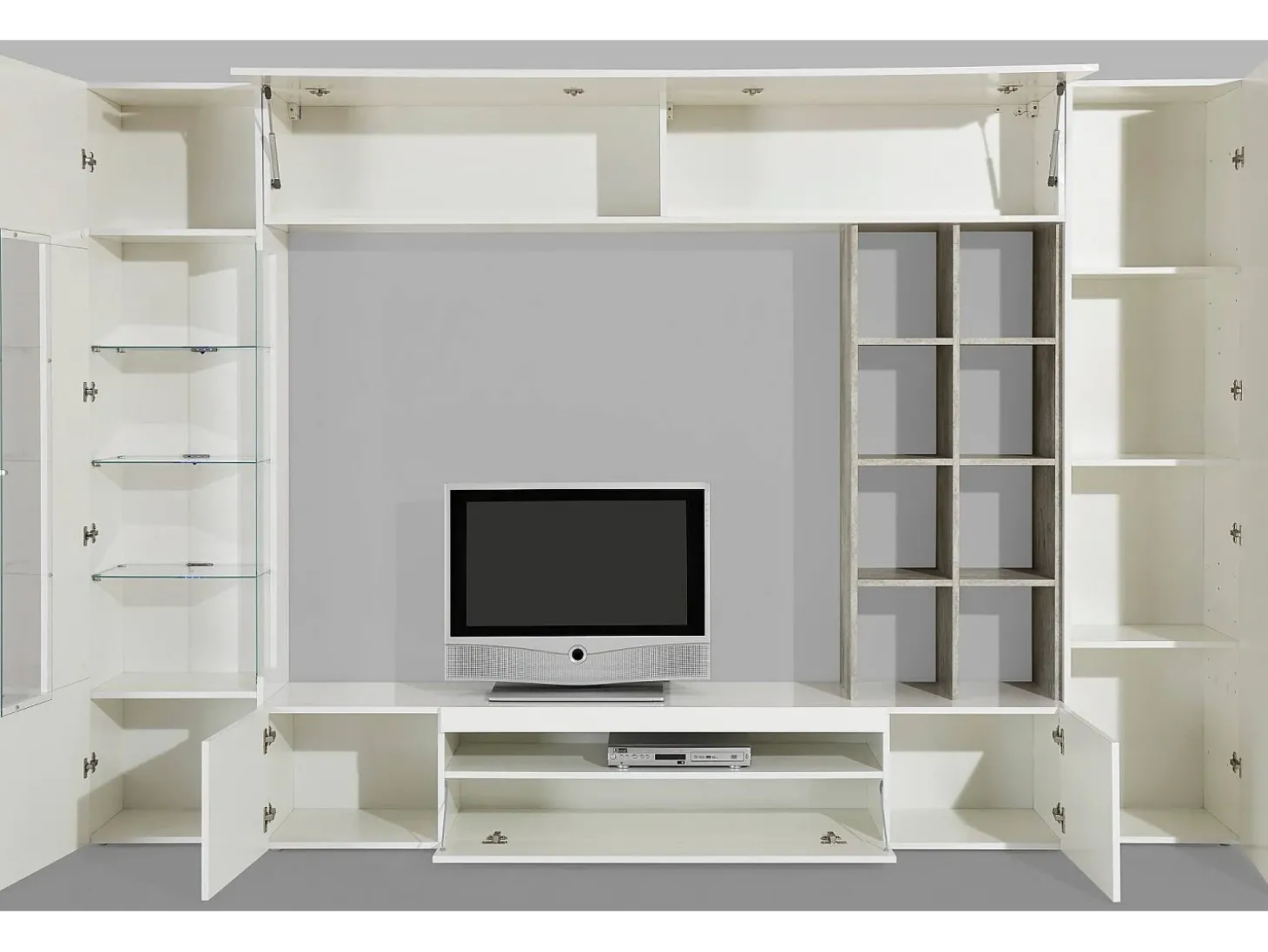 Sistema de parede Dlazzar, móvel de sala de TV, móveis de sala multiuso com luz LED, 100% Fabricado na Itália, 290x40h192 cm, Ardósia e Bordo