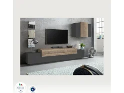 Sistema de parede Dmar, móvel de sala de TV, móveis de sala multiuso, 100% Fabricado na Itália, 240x45h180 cm, Antracite e Bordo