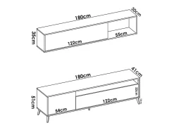 Sistema de parede Dmoor, Composição da sala, Mobiliário multiusos para sala, Móvel TV, 180x41 h180 cm, Branco e Carvalho