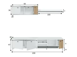 Sistema de parede Dolze, Armário de sala com portas, Armário suspenso com prateleira, Aparador multiuso, 200x40h47 cm, Branco e Carvalho