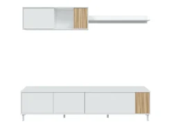 Sistema de parede Dolze, Armário de sala com portas, Armário suspenso com prateleira, Aparador multiuso, 200x40h47 cm, Branco e Carvalho