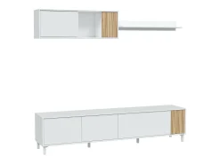 Sistema de parede Dolze, Armário de sala com portas, Armário suspenso com prateleira, Aparador multiuso, 200x40h47 cm, Branco e Carvalho