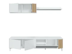 Sistema de parede Dolze, Armário de sala com portas, Armário suspenso com prateleira, Aparador multiuso, 200x40h47 cm, Branco e Carvalho