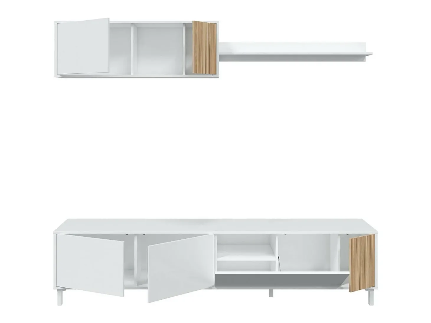 Sistema de parede Dolze, Armário de sala com portas, Armário suspenso com prateleira, Aparador multiuso, 200x40h47 cm, Branco e Carvalho
