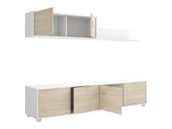 Sistema de parede Dva, Composição da sala, Mobiliário multiusos para sala, Móvel TV, 200x40 h43 cm, Branco e Carvalho