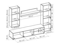 Sistema de parede Dzuell, móvel de sala de TV, móveis de sala multiuso, 220x41h180 cm, carvalho atado e branco