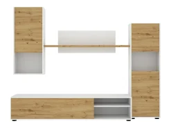 Sistema de parede Dzuell, móvel de sala de TV, móveis de sala multiuso, 220x41h180 cm, carvalho atado e branco