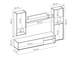 Sistema de parede Foraker, conjunto de sala de TV, móveis de sala multiuso, 220x41h180 cm, carvalho atado e branco