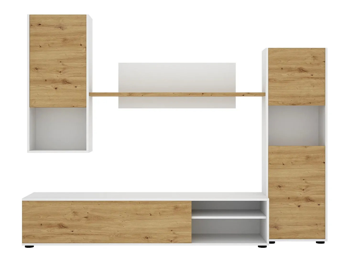 Sistema de parede Foraker, conjunto de sala de TV, móveis de sala multiuso, 220x41h180 cm, carvalho atado e branco
