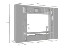 Sistema de parede Gilberto, conjunto de sala de TV com 3 portas, móveis de sala multiuso, 100% Fabricado na Itália, 270x35h210 cm, Antracite e Carvalho