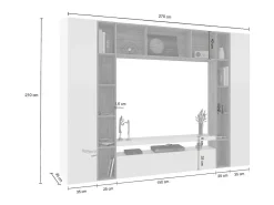 Sistema de parede Gilberto, conjunto de sala de TV com 3 portas, móveis de sala multiuso, 100% Made in Italy, 270x35h210 cm, branco brilhante e carvalho