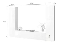 Sistema de parede Giordano, conjunto de sala de TV com 3 portas, móveis de sala multiuso, 100% Fabricado na Itália, 260x30h180 cm, Branco brilhante