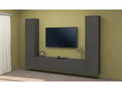 Sistema de parede Giordano, conjunto de sala de TV com 3 portas, móveis de sala multiuso, 100% Fabricado na Itália, 260x30h180 cm, Antracite