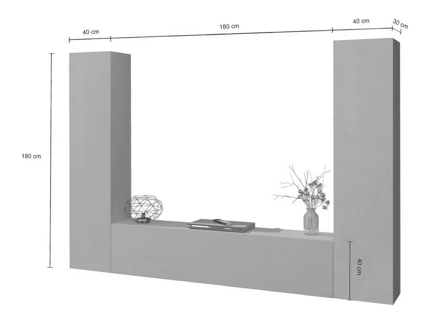 Sistema de parede Giordano, conjunto de sala de TV com 3 portas, móveis de sala multiuso, 100% Fabricado na Itália, 260x30h180 cm, Antracite