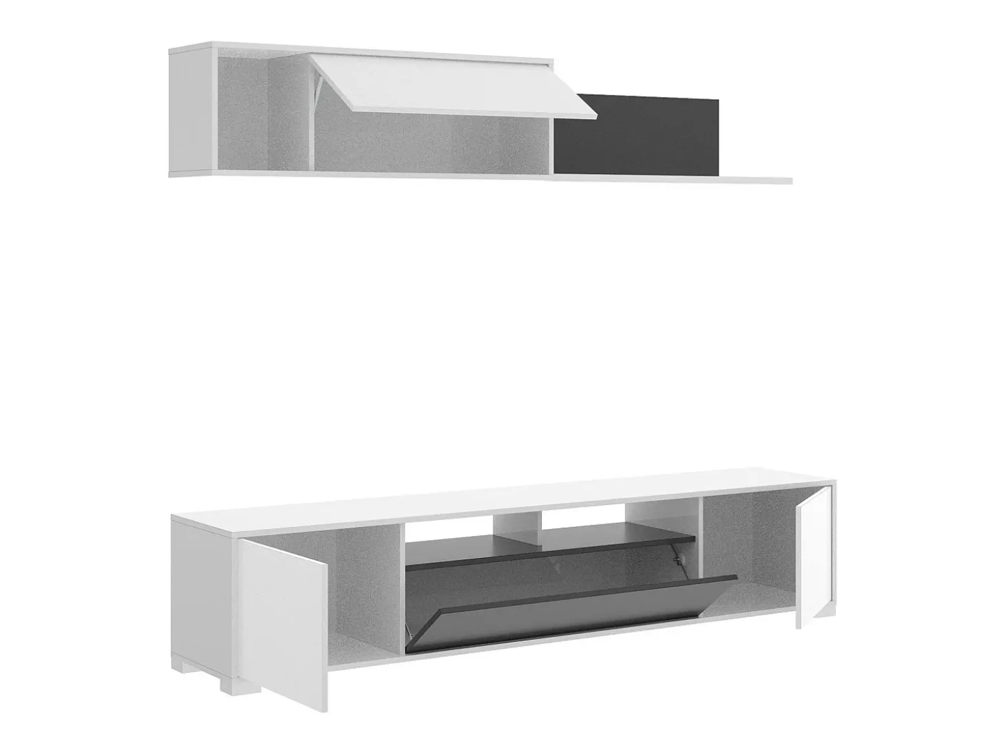 Sistema de parede Gruf, móvel de sala de TV, mobiliário de sala multiuso, 200x41h180 cm, Branco e Antracite