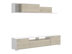 Sistema de parede Gruf, móvel de sala de TV, móveis de sala multiuso, 200x41h180 cm, carvalho e branco