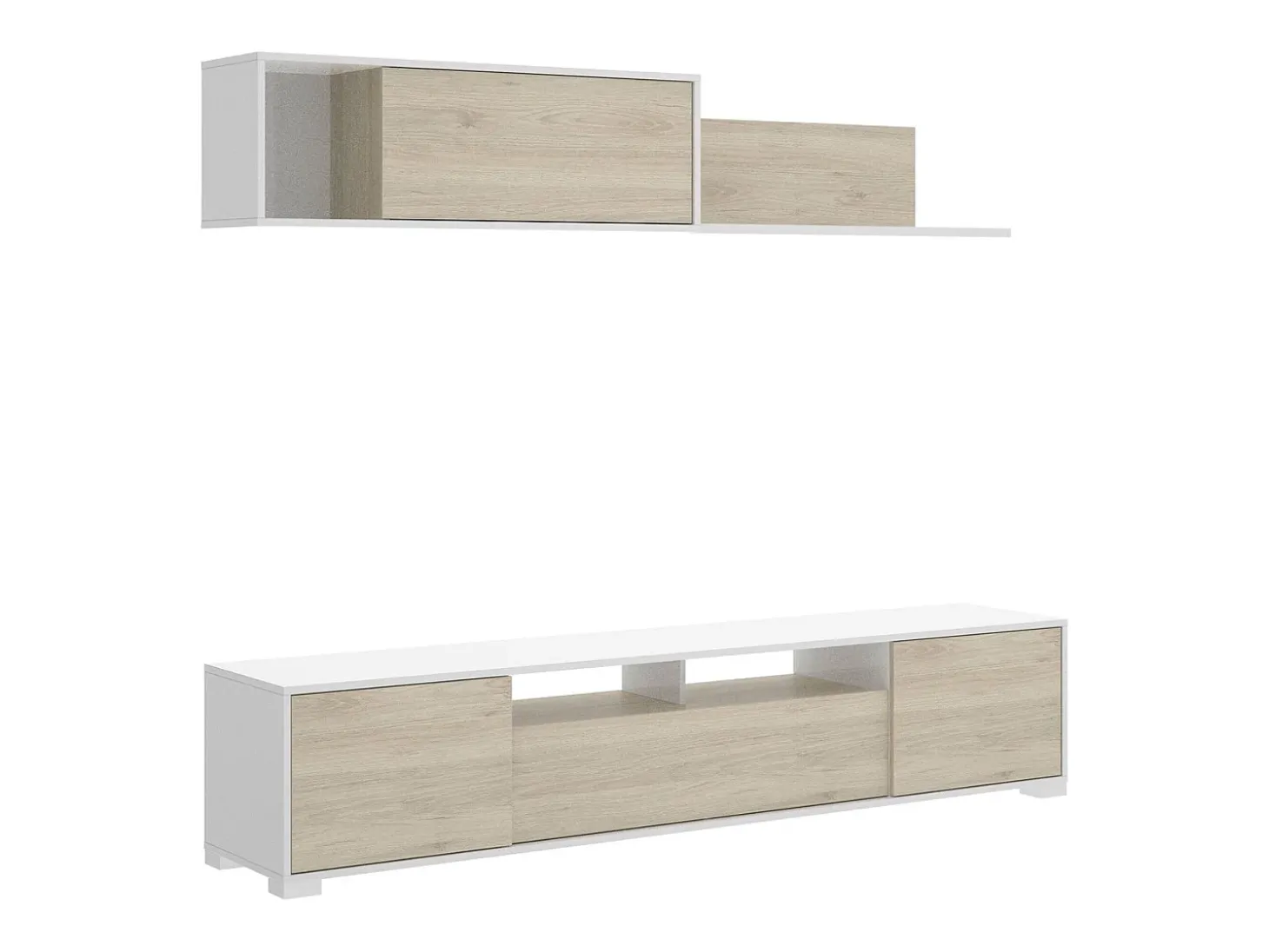 Sistema de parede Gruf, móvel de sala de TV, móveis de sala multiuso, 200x41h180 cm, carvalho e branco