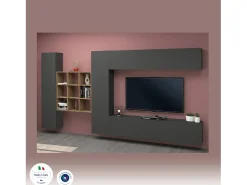 Sistema de parede Gualtiero, conjunto de sala de TV com 4 portas, móveis de sala multiuso, 100% Fabricado na Itália, 350x30h180 cm, Antracite