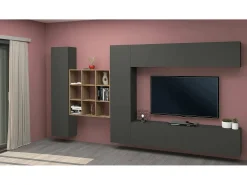 Sistema de parede Gualtiero, conjunto de sala de TV com 4 portas, móveis de sala multiuso, 100% Fabricado na Itália, 350x30h180 cm, Antracite