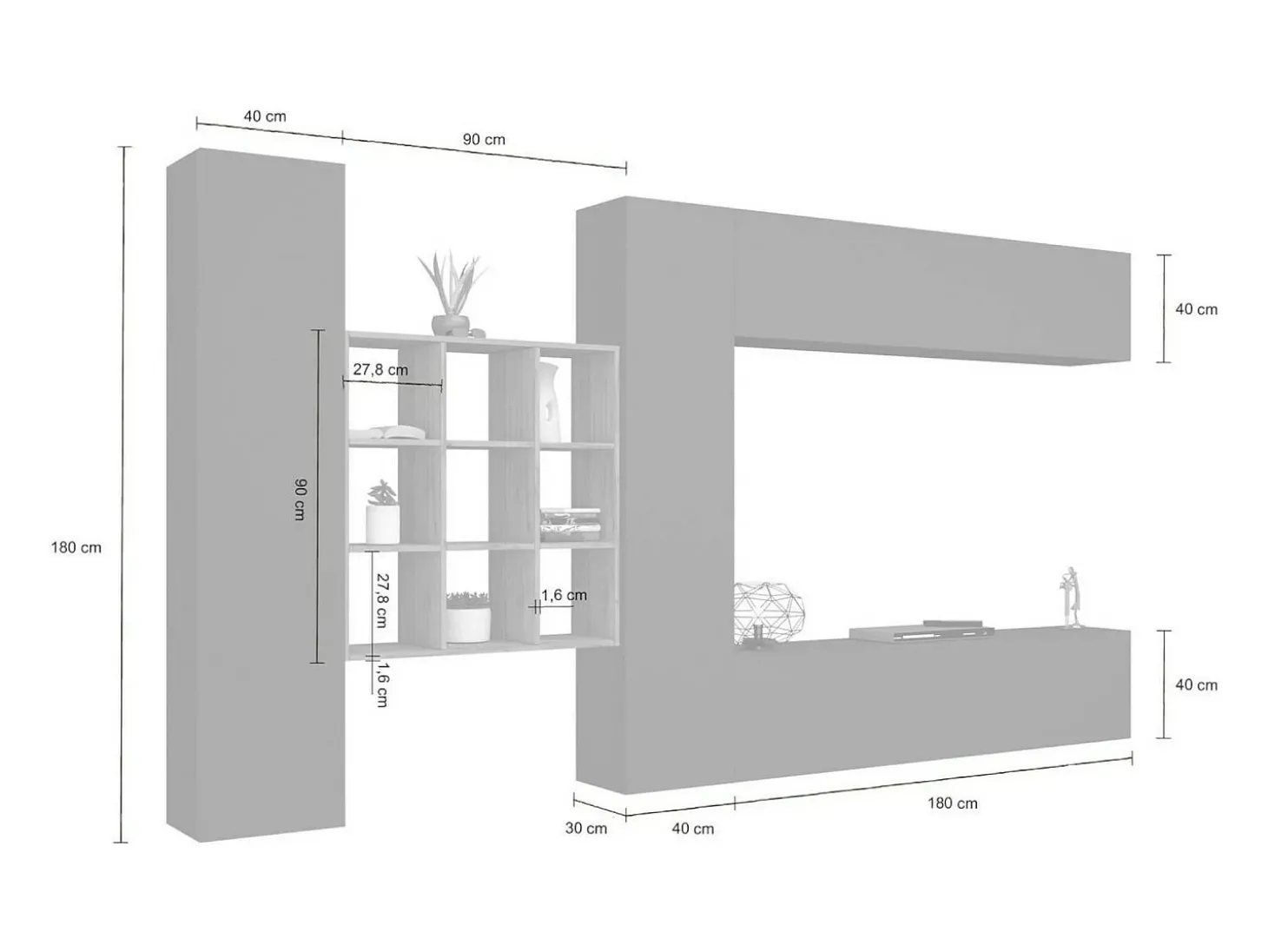 Sistema de parede Gualtiero, conjunto de sala de TV com 4 portas, móveis de sala multiuso, 100% Fabricado na Itália, 350x30h180 cm, Antracite