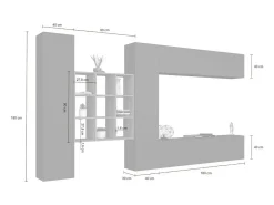 Sistema de parede Gualtiero, conjunto de sala de TV com 4 portas, móveis de sala multiuso, 100% Fabricado na Itália, 350x30h180 cm, Branco brilhante