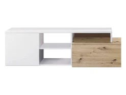 Sistema de parede Miami, Móvel de sala de TV reversível, Composição de sala com móvel de parede e prateleira, 220x40h44 cm, Carvalho com efeito nó e Branco