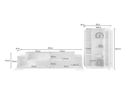 Sistema de parede Mirko, conjunto de sala de TV, móveis de sala multiuso, 100% fabricado na Itália, 280x45h121 cm, branco brilhante e concreto
