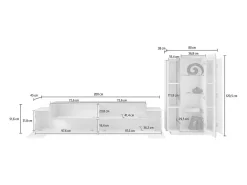 Sistema de parede Mirko, conjunto de sala de TV, móveis de sala multiuso, 100% fabricado na Itália, 280x45h121 cm, branco brilhante e ardósia