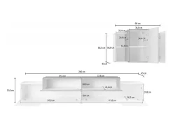 Sistema de parede Ruben, conjunto de sala de TV, móveis de sala multiuso, 100% fabricado na Itália, 240x45h180 cm, branco brilhante e ardósia