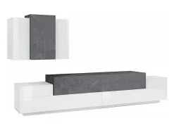 Sistema de parede Ruben, conjunto de sala de TV, móveis de sala multiuso, 100% fabricado na Itália, 240x45h180 cm, branco brilhante e ardósia