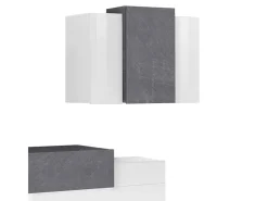Sistema de parede Ruben, conjunto de sala de TV, móveis de sala multiuso, 100% fabricado na Itália, 240x45h180 cm, branco brilhante e ardósia