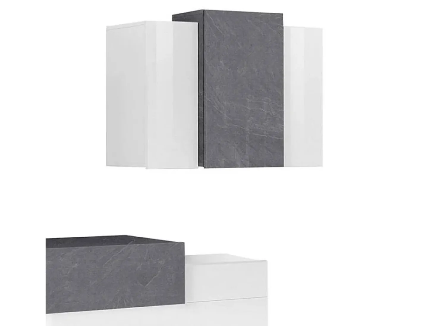 Sistema de parede Ruben, conjunto de sala de TV, móveis de sala multiuso, 100% fabricado na Itália, 240x45h180 cm, branco brilhante e ardósia