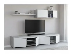 Sistema de parede Savannah, móvel de sala de TV, composição de conjunto de sala, conjunto de sala com móvel de parede, 200x41h43 cm, Branco e Cimento