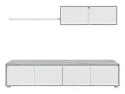 Sistema de parede Savannah, móvel de sala de TV, composição de conjunto de sala, conjunto de sala com móvel de parede, 200x41h43 cm, Branco e Cimento