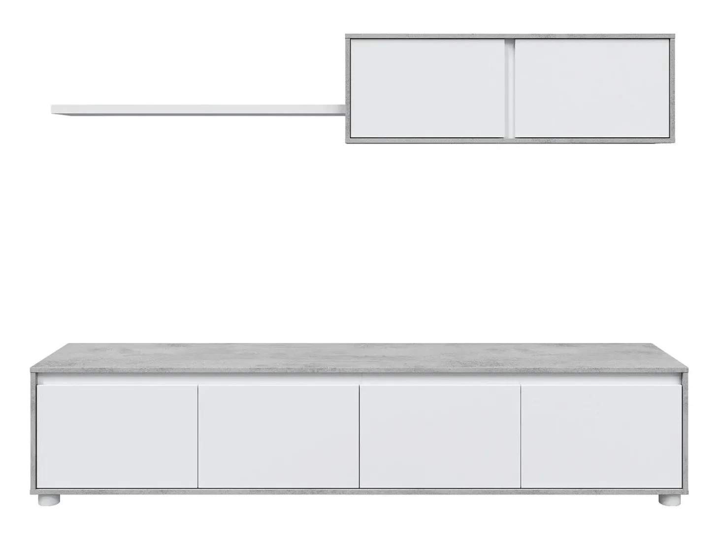 Sistema de parede Savannah, móvel de sala de TV, composição de conjunto de sala, conjunto de sala com móvel de parede, 200x41h43 cm, Branco e Cimento