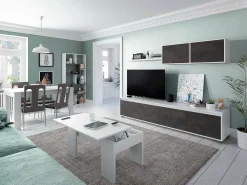 Sistema de parede Savannah, móvel de sala de TV, composição de conjunto de sala, conjunto de sala com móvel de parede, 200x41h43 cm, Branco e Ã"xido