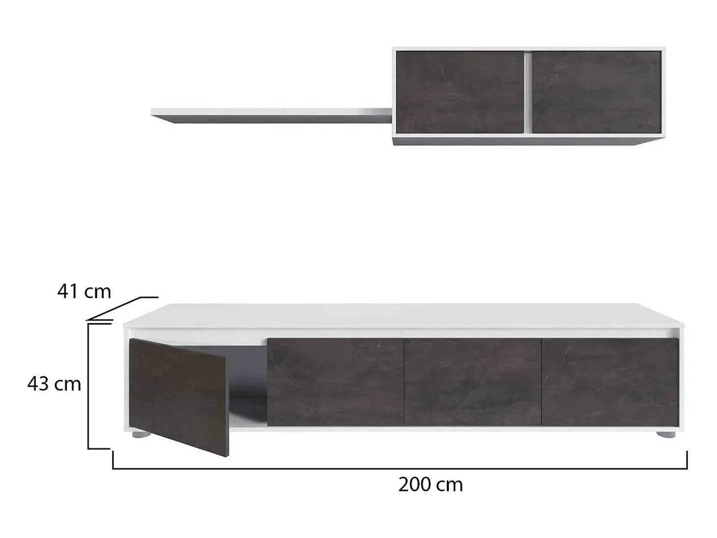 Sistema de parede Savannah, móvel de sala de TV, composição de conjunto de sala, conjunto de sala com móvel de parede, 200x41h43 cm, Branco e Ã"xido