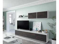 Sistema de parede Savannah, móvel de sala de TV, composição de conjunto de sala, conjunto de sala com móvel de parede, 200x41h43 cm, Branco e Ã